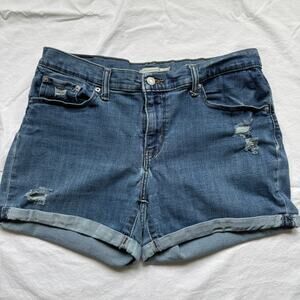 Levi's Cuffed Shorts Denim Size 32 Mid Wash Festival Style Distressed 90s Grunge